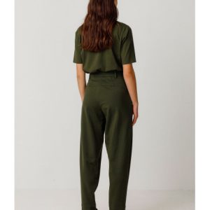 pantalon ezama wtr00565 couleur vert fonce vert intense SKFK pantalon long resserré aux chevilles pan sur le devant pantalon uni kaki