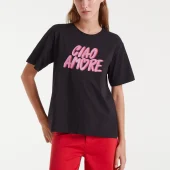 t-shirt ciao amore - compania fantastica 53c/42012 tee shirt noir avec insription ciao amore rose