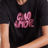 t-shirt ciao amore - compania fantastica 53c/42012 tee shirt noir avec insription ciao amore rose