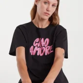 t-shirt ciao amore - compania fantastica 53c/42012 tee shirt noir avec insription ciao amore rose