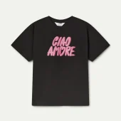 t-shirt ciao amore - compania fantastica 53c/42012 tee shirt noir avec insription ciao amore rose