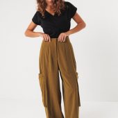 pantalon aines skfk pantalon tres large cargo vert olive kaki avec double poches sur les cotes wtr00564
