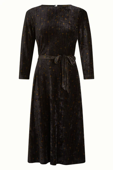 Robe King Louie Noire à Imprimé Fleuri, Manches Courtes, Taille L, Longueur ~105 Cm, Occasion En Très Bon état (TOP ZUSTAND)