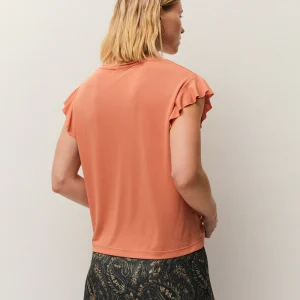 systemaction haut d été à volants couleur naranja peche touché microfibre v26ct211