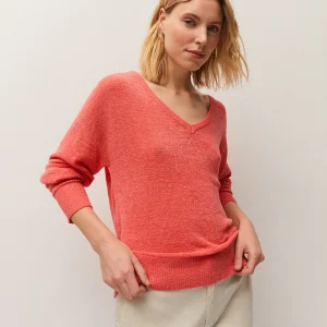 MAILLE a col v d été couleur corail manche longue systemaction v26je209