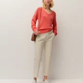MAILLE a col v d été couleur corail manche longue systemaction v26je209