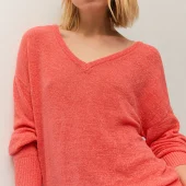 MAILLE a col v d été couleur corail manche longue systemaction v26je209