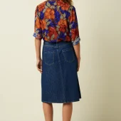 karen blouse maui king louie chemise maui 10243 chemise manches longues imprimé grosse fleurs style hawai fond bleu electrique fleur orange / marron en viscose