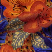 karen blouse maui king louie chemise maui 10243 chemise manches longues imprimé grosse fleurs style hawai fond bleu electrique fleur orange / marron en viscose