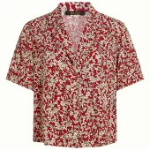 chemise paradis king louie chili red elsie blouse paradis fond rouge patite fleur balche / noir 10258 chemise manche courte col V