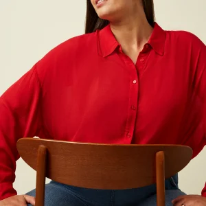 chemise fée king louie fee blouse capo 10293 chili red rouge chemise viscose rouge manche longue ample souple fermeture par boutons