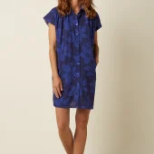 Robe tunique saline - King Louie imprimé grosses fleurs 2 tons de bleu robe courte manche courte mimi tunic dress saline beacon blue