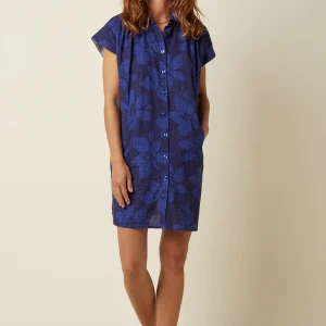 Robe tunique saline - King Louie imprimé grosses fleurs 2 tons de bleu robe courte manche courte mimi tunic dress saline beacon blue