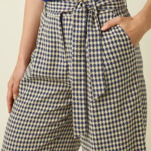ava pants pretty check king louie 10424 pantalon 3/4 large carreaux de vichy bleu pantalon pretty king louie