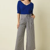 ava pants pretty check king louie 10424 pantalon 3/4 large carreaux de vichy bleu pantalon pretty king louie