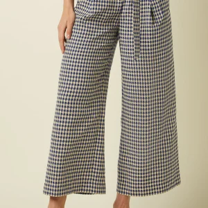 ava pants pretty check king louie 10424 pantalon 3/4 large carreaux de vichy bleu pantalon pretty king louie