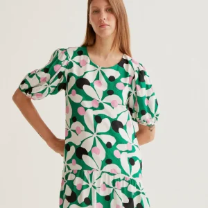 Robe hosta compania fantastica robe courte d été manche courte imprimé grosses fleurs seventies blanc vert noir rose 61C11013