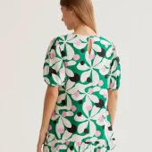 Robe hosta compania fantastica robe courte d été manche courte imprimé grosses fleurs seventies blanc vert noir rose 61C11013