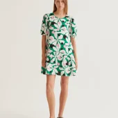 Robe hosta compania fantastica robe courte d été manche courte imprimé grosses fleurs seventies blanc vert noir rose 61C11013