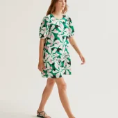 Robe hosta compania fantastica robe courte d été manche courte imprimé grosses fleurs seventies blanc vert noir rose 61C11013