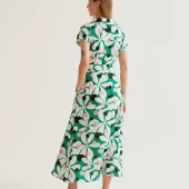robe longue hosta compania fantastica robe d été imprimé seveties blanc rose noir vert robe longue manche courte bouton sur le devant poches