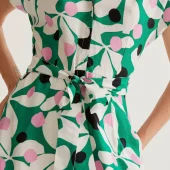 robe longue hosta compania fantastica robe d été imprimé seveties blanc rose noir vert robe longue manche courte bouton sur le devant poches