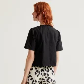 Haut boutons coeur compania fantastica haut court d été uni noir manche courte boutons coeur tacheté
