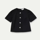 Haut boutons coeur compania fantastica haut court d été uni noir manche courte boutons coeur tacheté