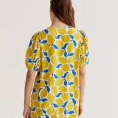 Robe citrons compania fantastica 40009 robe d été courte manche courte motif lemoncello citrons jaune feuille bleu fond blanc