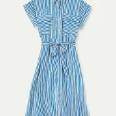 Robe rayé compania fantastica 40017 robe d été longue manche courte fermeture boutons 2 poches ceinture couleur rayé bleu et blanc