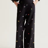 Pantalon fleurs compania fantastica 41027 pantalon cotn large fond noir petite fleurs colorés