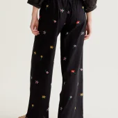 Pantalon fleurs compania fantastica 41027 pantalon cotn large fond noir petite fleurs colorés