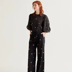 Haut fleurs compania fantastica 41027 haut d été manche 3/4 col rond fond noir avec de petites fleurs colorés