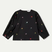 Haut fleurs compania fantastica 41027 haut d été manche 3/4 col rond fond noir avec de petites fleurs
