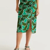 Jupe palmiers compania fantastica jupe d été droite midi motifs palmiers sur tons de vert 430003