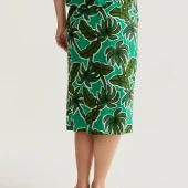 Jupe palmiers compania fantastica jupe d été droite midi motifs palmiers sur tons de vert 430003