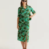 Jupe palmiers compania fantastica jupe d été droite midi motifs palmiers sur tons de vert 430003