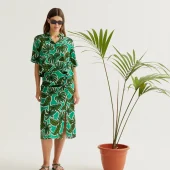 Jupe palmiers compania fantastica jupe d été droite midi motifs palmiers sur tons de vert 430003