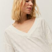 tee shirt structuré systemaction t shirt manche longue col V blanc V26CT120