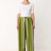 pantalon lur skfk pantalon large en lin rayé verticalement dans 3 tons de vert
