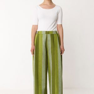 pantalon lur skfk pantalon large en lin rayé verticalement dans 3 tons de vert