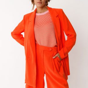 pull manche courte col rond rayé ton orange Pull muike gots skfk ssw00797 5r3