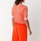 pull manche courte col rond rayé ton orange Pull muike gots skfk ssw00797 5r3