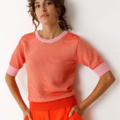 pull manche courte col rond rayé ton orange Pull muike gots skfk ssw00797 5r3