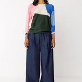 pull naike gots ssww00807 cml pull été manche longue motif geometrique vert/ rose/ blanc / bleu