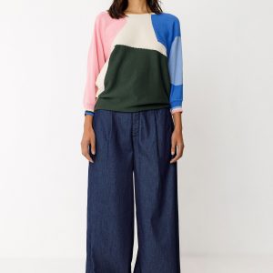 pull naike gots ssww00807 cml pull été manche longue motif geometrique vert/ rose/ blanc / bleu