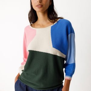 pull naike gots ssww00807 cml pull été manche longue motif geometrique vert/ rose/ blanc / bleu