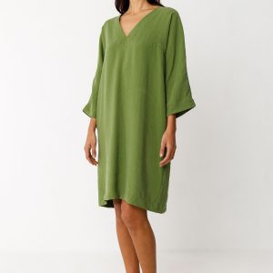 robe nikole skfk sdr01588og7 robe d été court fluide large col V manche 3/4