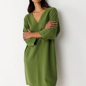 robe nikole skfk sdr01588og7 robe d été court fluide large col V manche 3/4