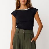haut aroa skfk sts119502N Haut dos nu manche courte noir liseré blanc